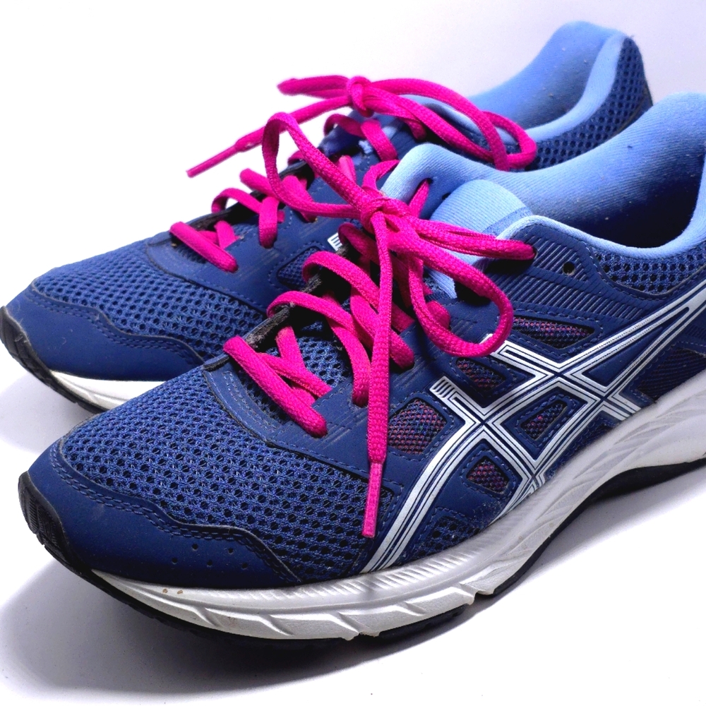 ASICS Gel Contend 5 Women’s Size 8 Running Athletic Shoes Blue Gray White EUC